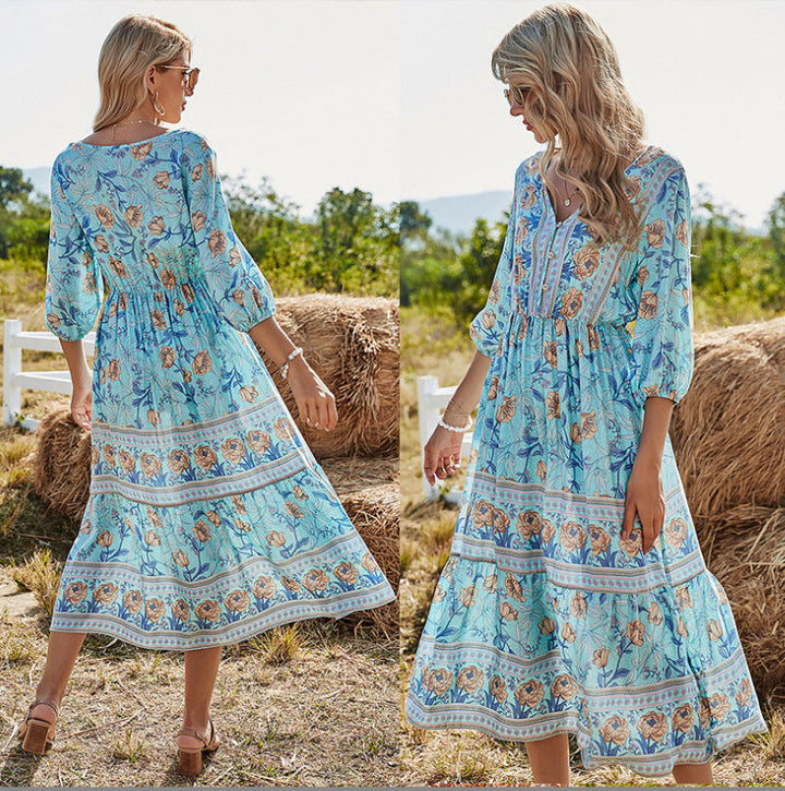 Drune | Damen Midikleid mit V-Ausschnitt und Blumenmuster