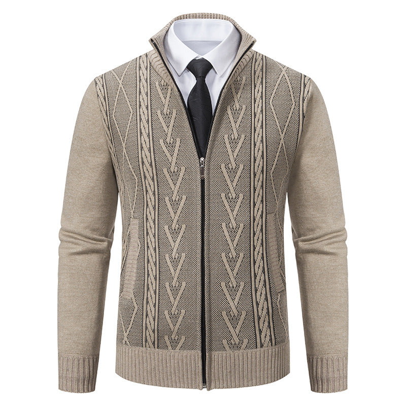 Herren nan gehobene Strickjacke mit erhabenem Zopfmuster und durchgehendem Reißverschluss Drune
