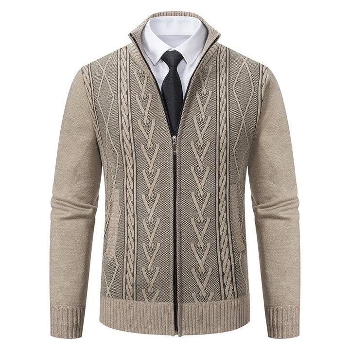 Herren nan gehobene Strickjacke mit erhabenem Zopfmuster und durchgehendem Reißverschluss Drune