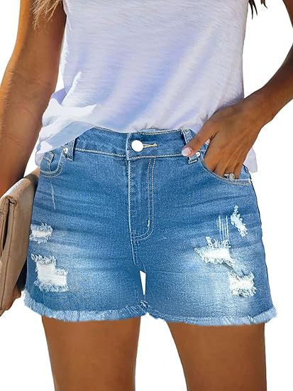 Damen Destroyed Denim-Shorts mit fransigen Säumen und lässigem Schnitt Drune