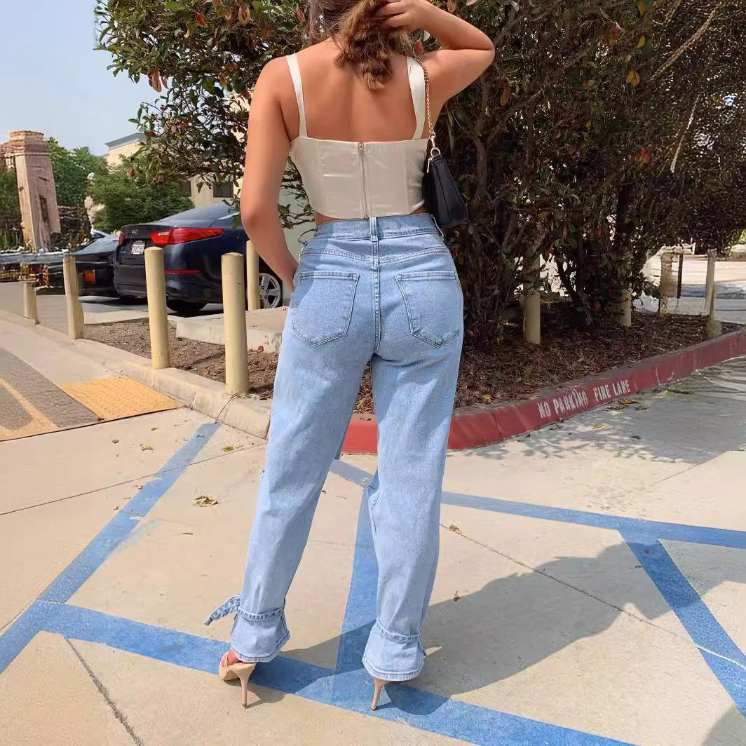 Damen Destroyed Jeans im modernen Weitchnitt mit lässiger Eleganz Drune