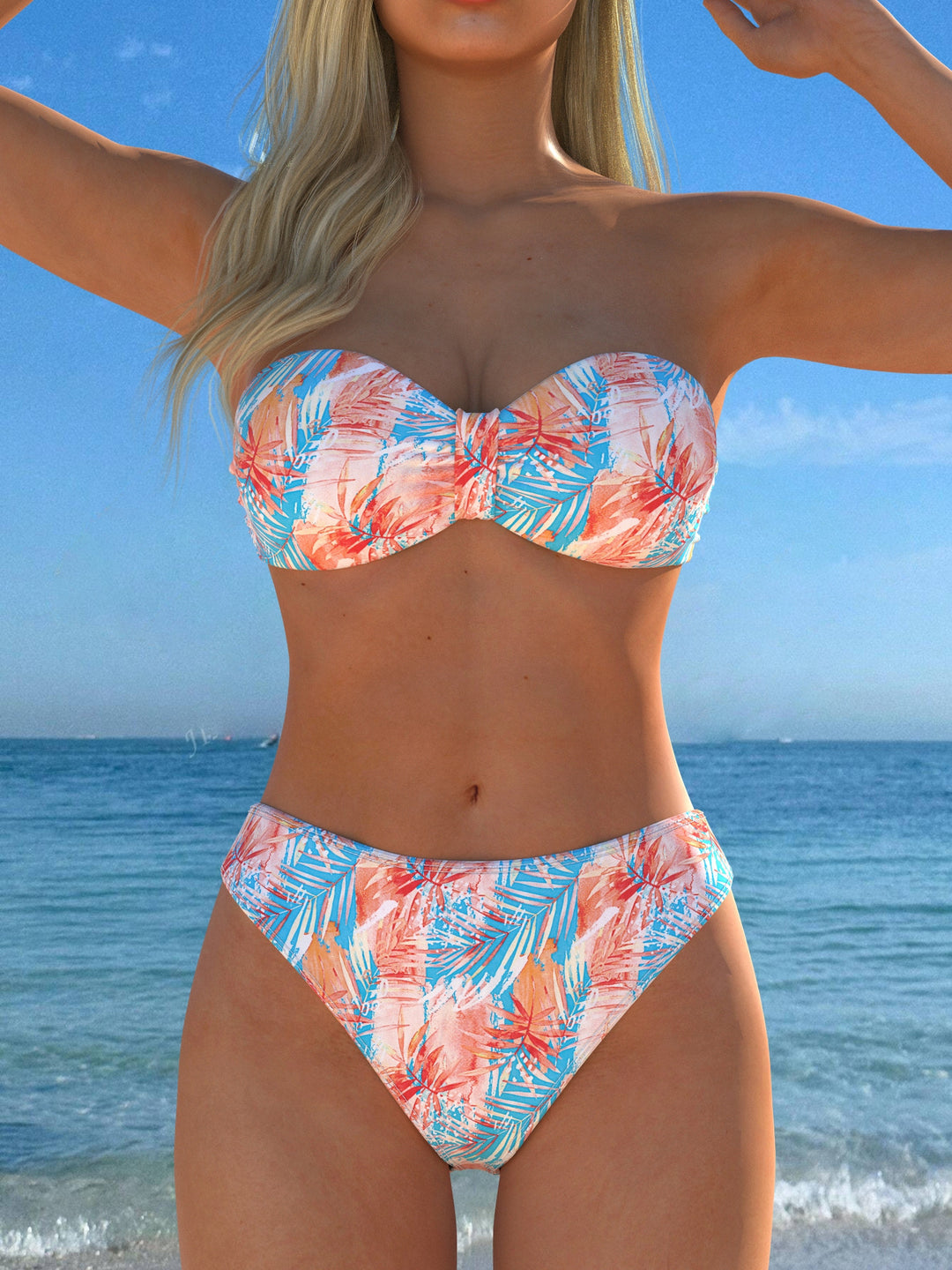 Damen Wickel-Bikini-Set mit floralem Design und hohem Bund Drune