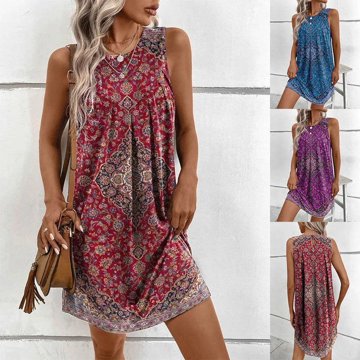 Damen lässiges Midi-Kleid mit verspieltem Boho-Muster Drune