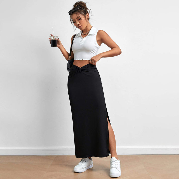 Damen Maxirock mit seitlichem Schlitz und modischem Knotendetail Drune