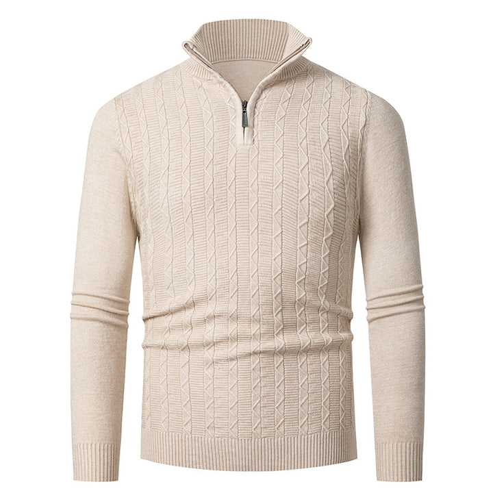 Herren Strickpullover mit hohem Kragen und feinem Zopfdesign Drune
