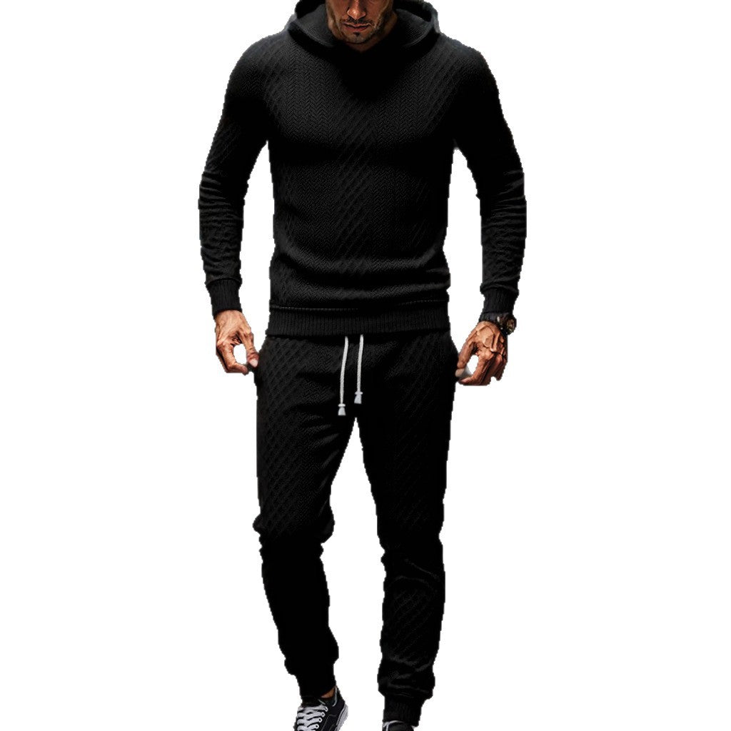 Herren Strick-Freizeitanzug mit Kapuze und modernem Rippdesign Drune