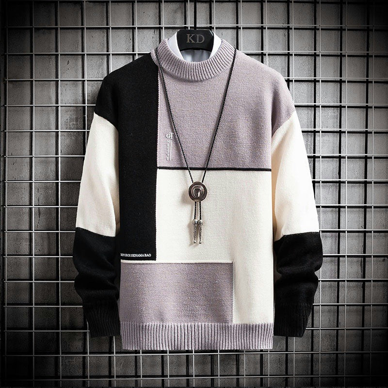 Herren nan blockfarbiger Oversize-Feinstrickpullover mit Stehkragen und gerippten Bündchen Drune