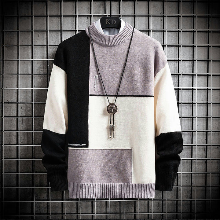 Herren nan blockfarbiger Oversize-Feinstrickpullover mit Stehkragen und gerippten Bündchen Drune