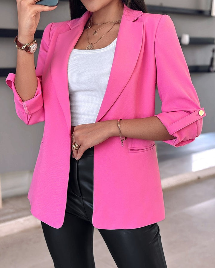 Damen Modischer Blazer mit hochgekrempelten Ärmeln und praktischen Taschen Drune