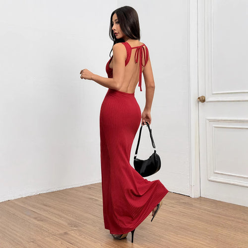 Damen figurbetontes Ripp-Maxi-Kleid mit edlem Rundhalsausschnitt Drune