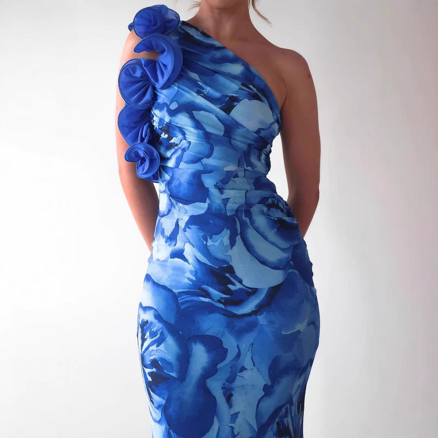 Damen Elegantes Abendkleid mit einseitigem Rüschen-Design und schmalem Schnitt Drune