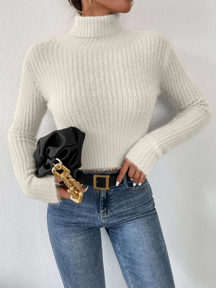 Damen Feinstrickpullover mit Stehkragen und modernem Rippdesign Drune