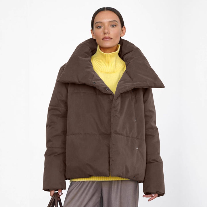 Damen Oversized Daunenjacke mit hohem Kragen und Druckknopfverschluss Drune