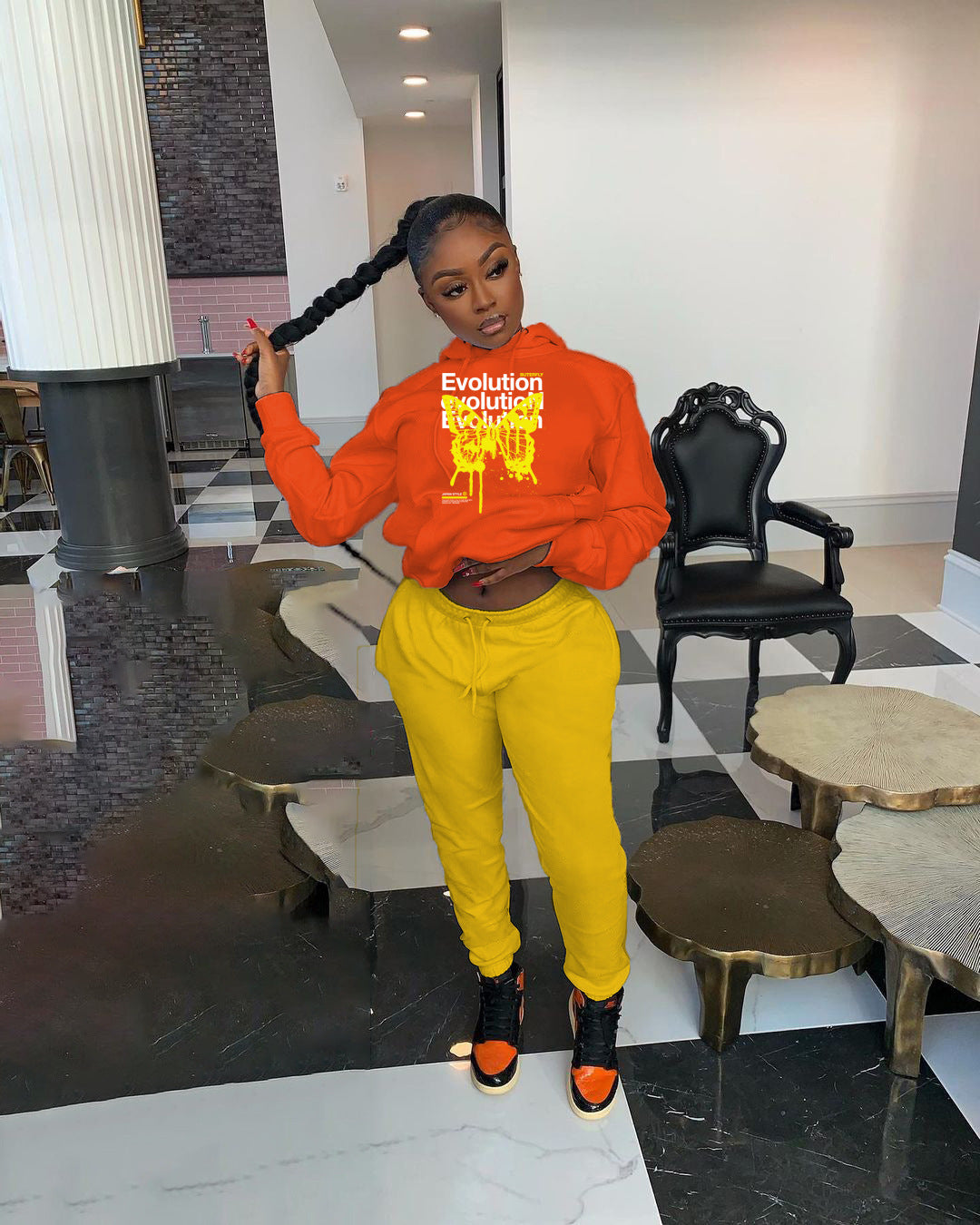 Damen Freizeit Hoodie und Jogginghose Set mit kreativen Grafiken Drune