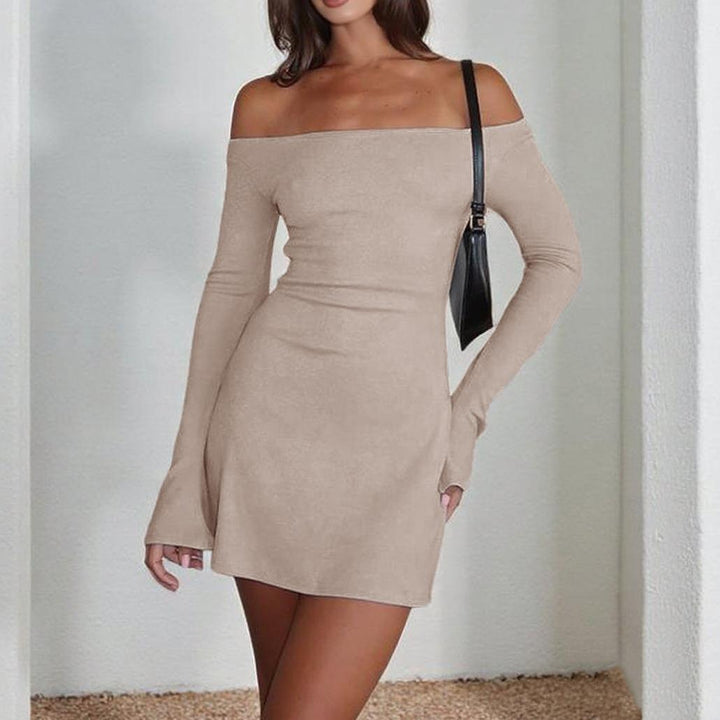 Damen Off-Shoulder Minikleid mit langen Ärmeln und figurbetontem Schnitt Drune