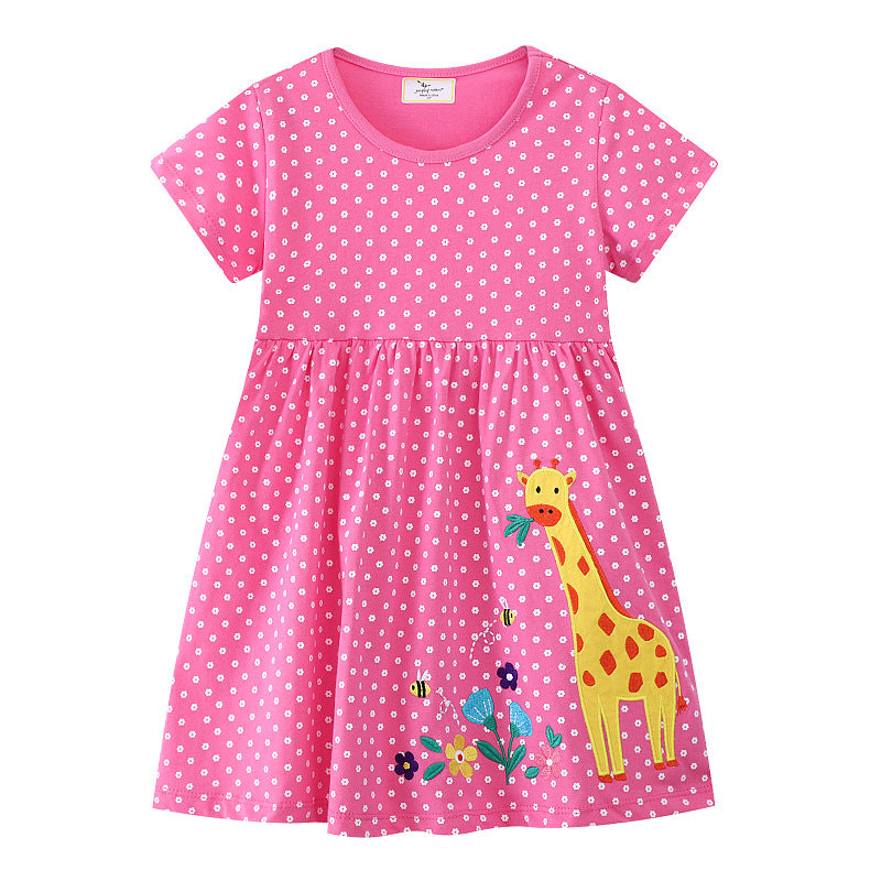 Mädchen Baumwollkleid mit niedlichem Giraffenmuster Drune