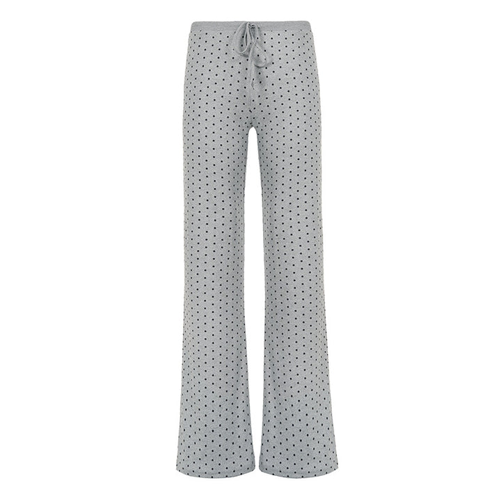 Damen nan gemütliche Highwaist-Loungehose mit weitem Schlag, elastischem Komfortbund, Kordelzug und dezentem Punkte-Print Drune