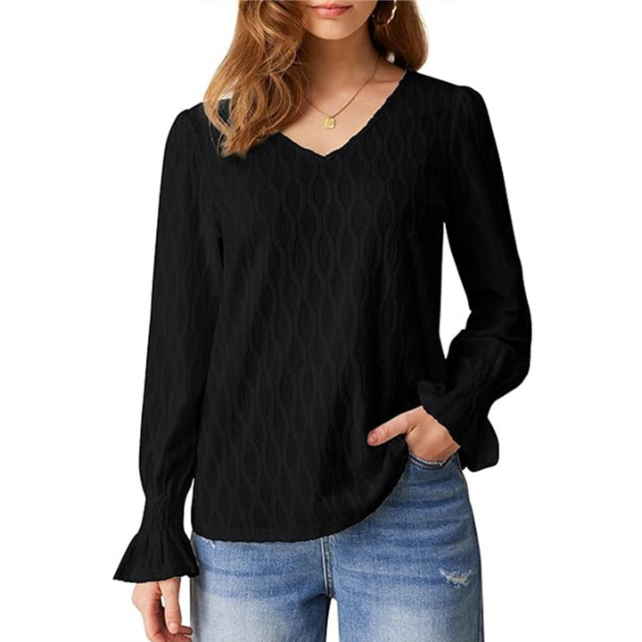 Damen Bluse mit V-Ausschnitt und voluminösen Ärmeln Drune