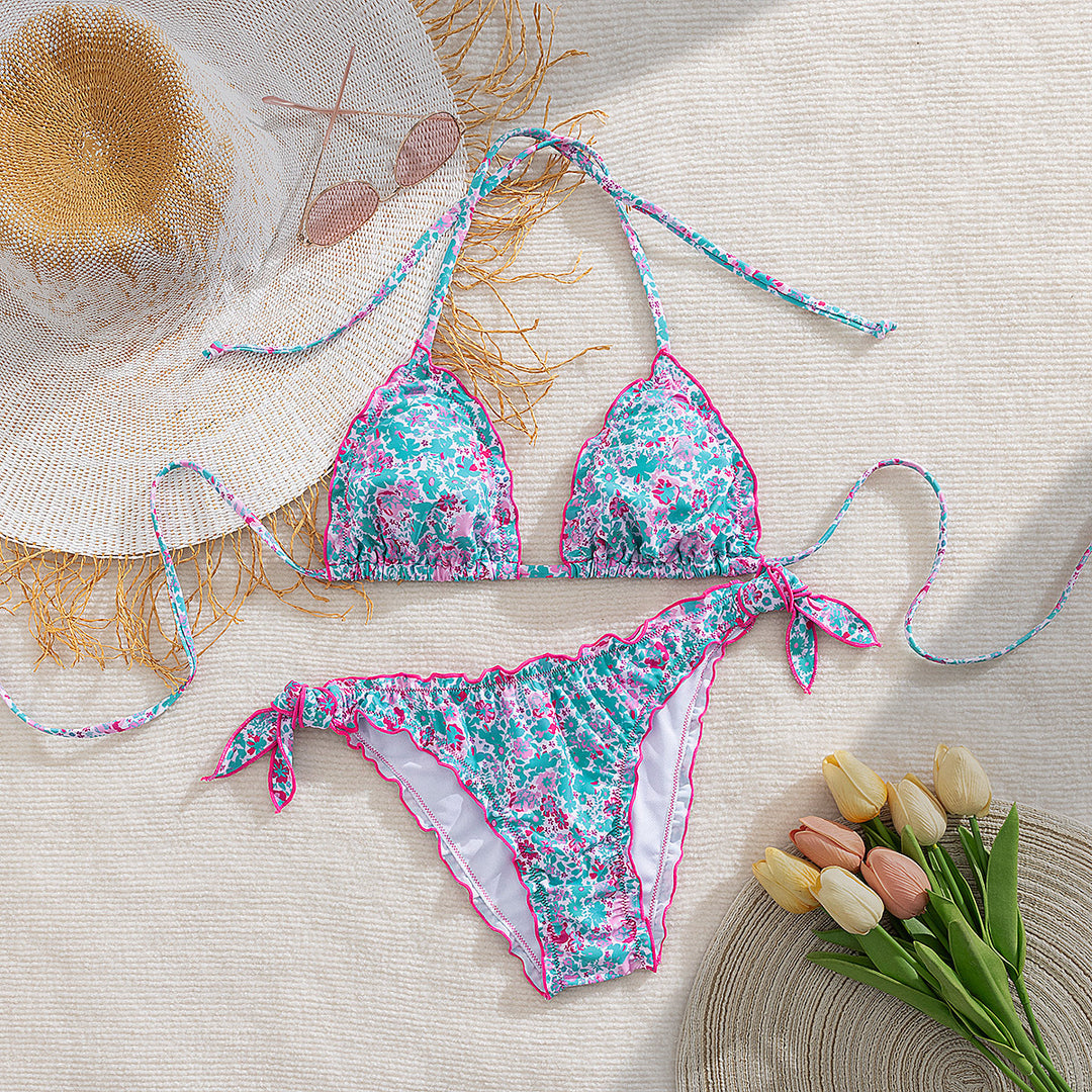 Damen floral gemusterter Triangel-Bikini Drune