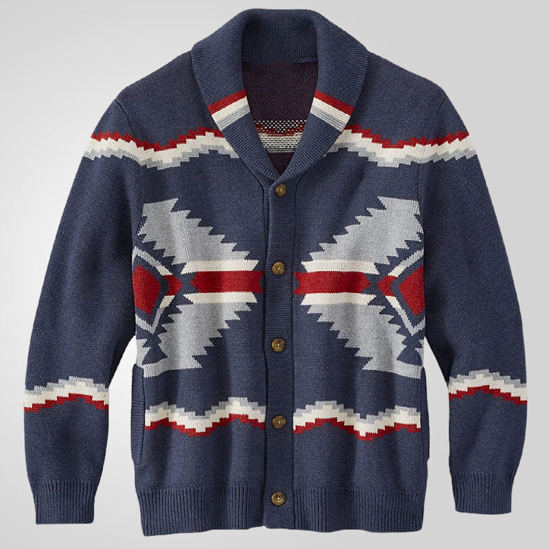 Herren Strickjacke im modernen Ethno-Design mit praktischen Knöpfen Drune