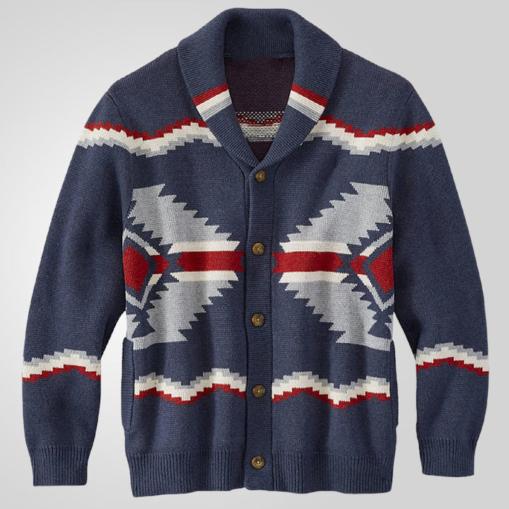 Herren Strickjacke im modernen Ethno-Design mit praktischen Knöpfen Drune