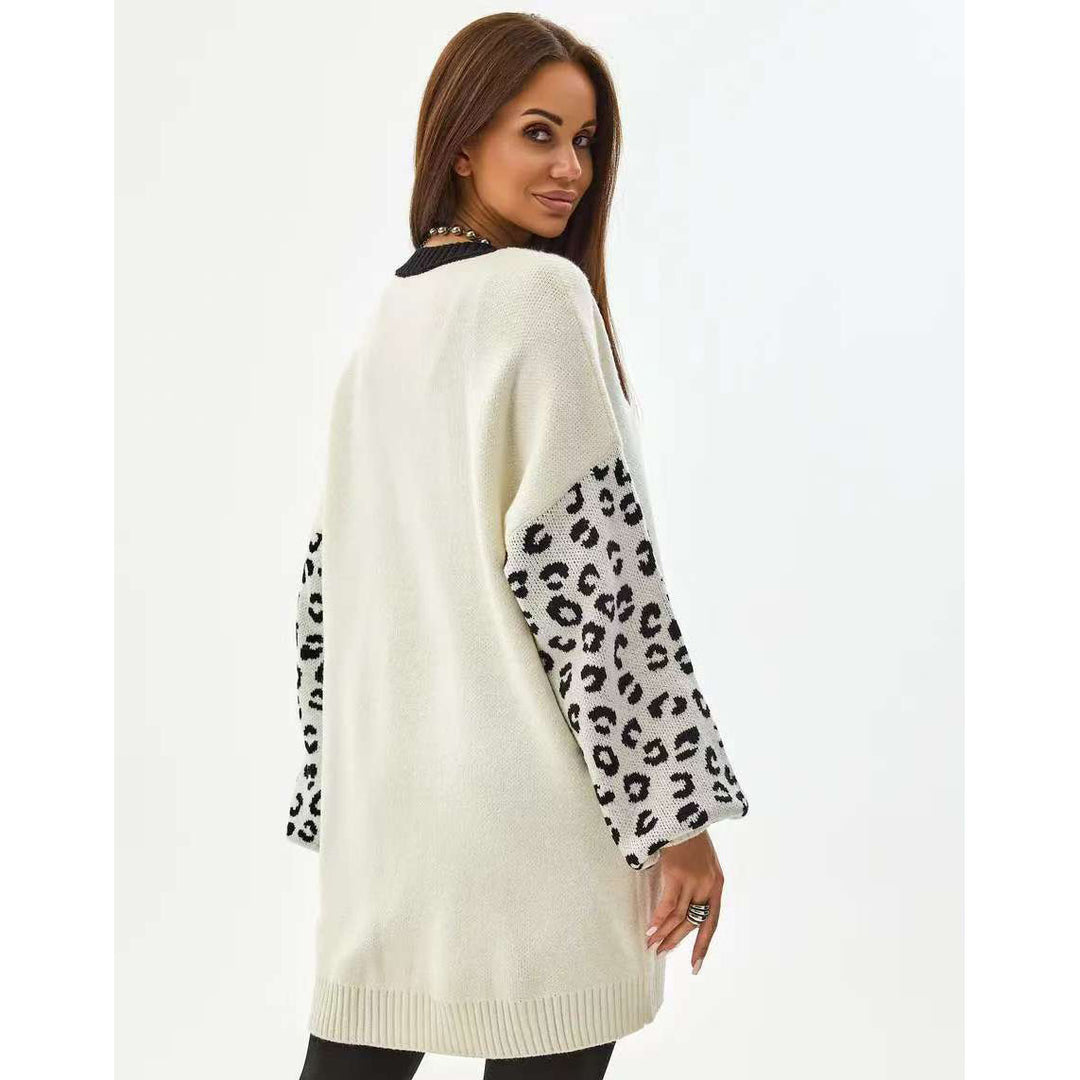 Damen extralanger Cardigan mit tierischem Muster und Knopfdetails Drune