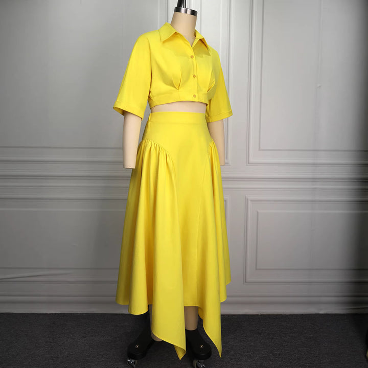 Damen Elegante Zweiteilige Outfit mit cropped Bluse und schwingendem Rock Drune