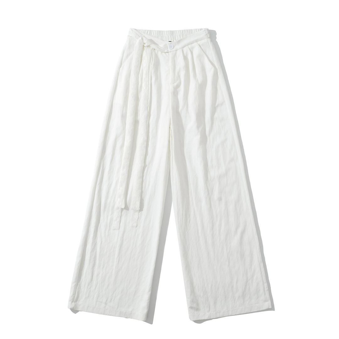Damen weite Leinenhose mit elegante Bindegürtel Drune