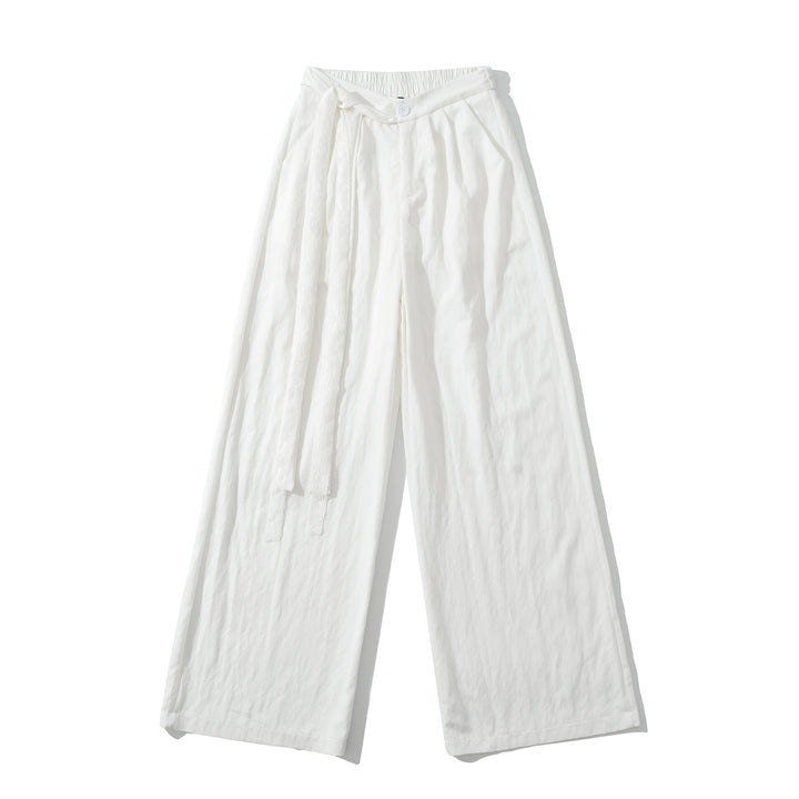 Damen weite Leinenhose mit elegante Bindegürtel Drune