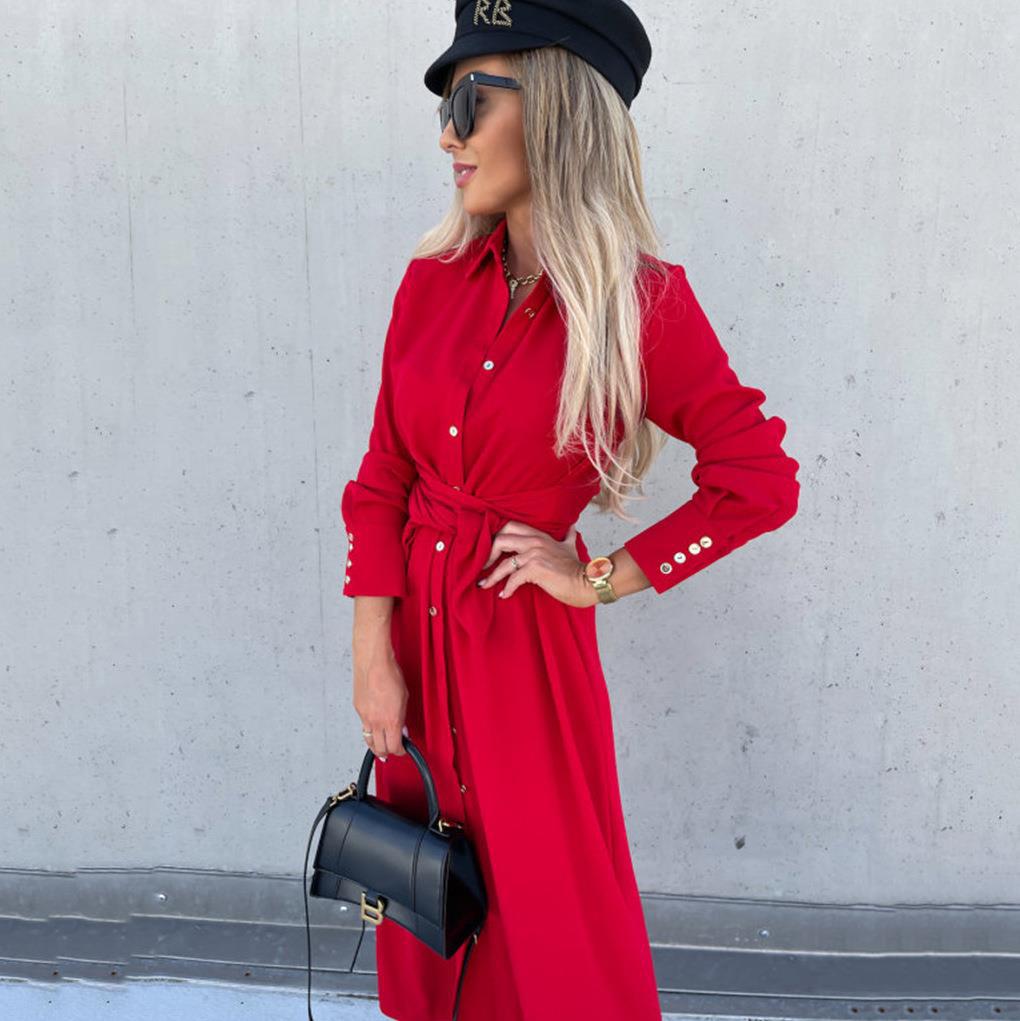Damen Hemdblusenkleid mit asymmetrischem Saum und Taillengürtel Drune