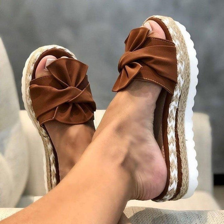 Damen nan raffinierte Knotenslipper auf geflochtener Juteplattform mit rutschfester Wellenlaufsohle Drune