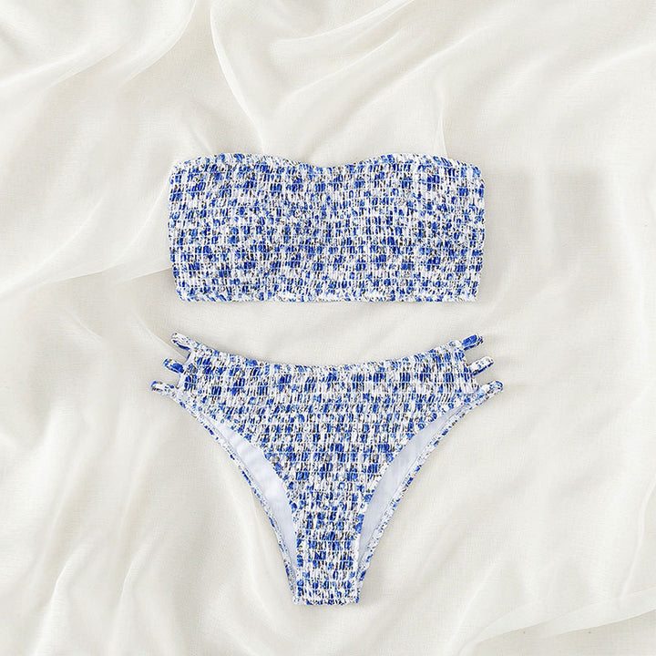 Damen Bandeau-Bikini-Set mit elastischem Rüschendesign und verstellbaren Trägern Drune