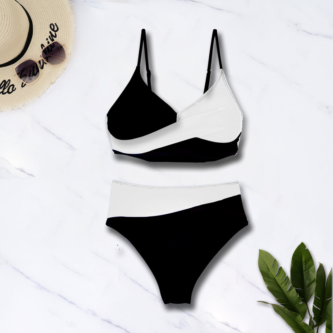 Damen Bunt gemusterter Bikini mit crossed Design und hohem Bund Drune