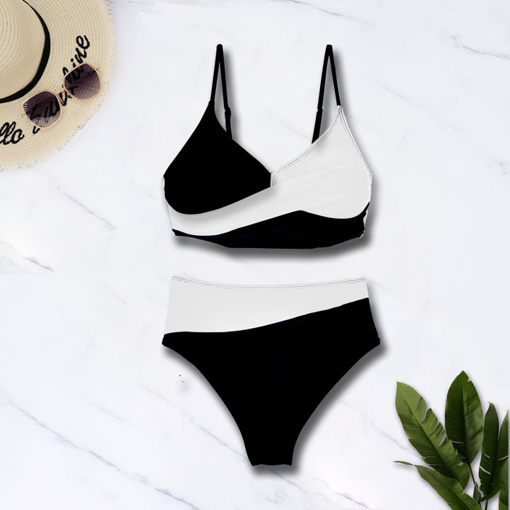 Damen Bunt gemusterter Bikini mit crossed Design und hohem Bund Drune