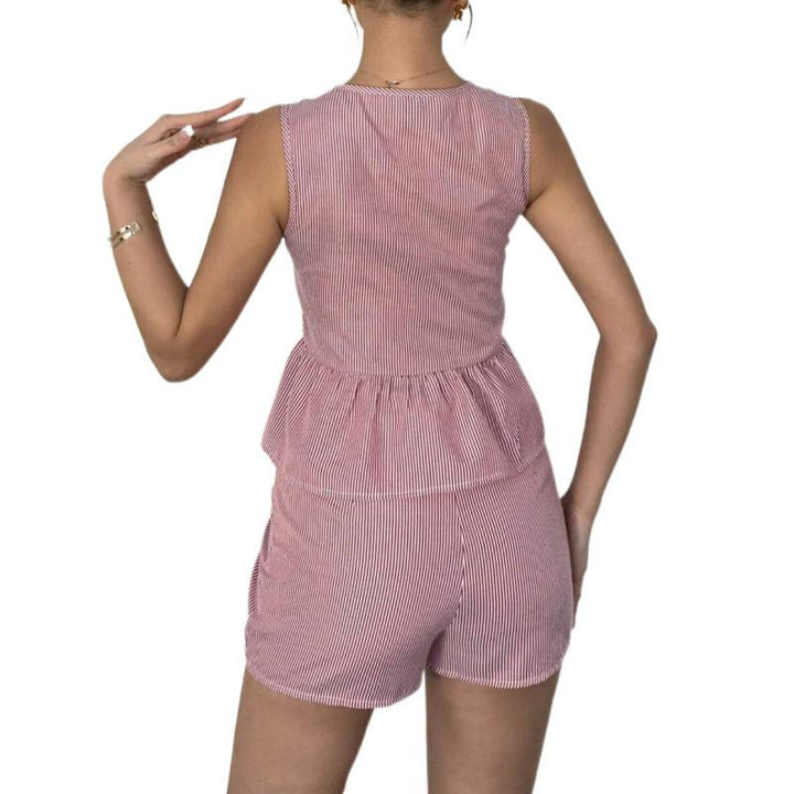 Damen Sommerliches Zweiteiliges Set mit Rüschendetails und verziertem Oberteil Drune