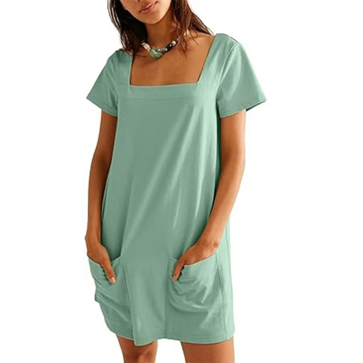 Damen Freizeitkleid mit quadratischem Ausschnitt und seitlichen Taschen Drune