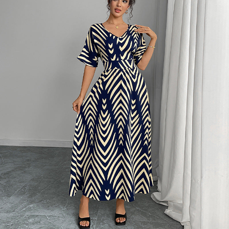 Damen Maxikleid mit elegantem V-Ausschnitt und geometrischem Muster Drune