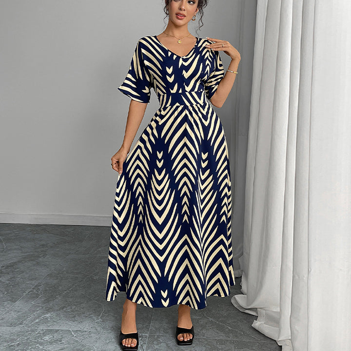 Damen Maxikleid mit elegantem V-Ausschnitt und geometrischem Muster Drune