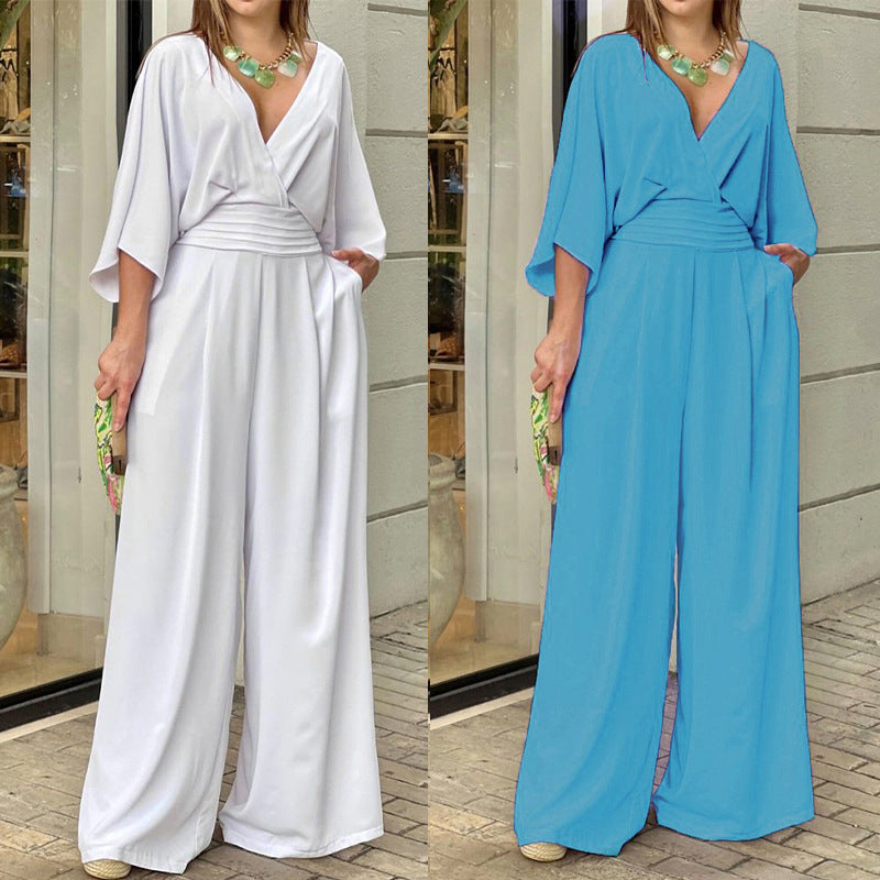 Damen Jumpsuit mit weitem Bein und elegantem Wickeloberteil Drune