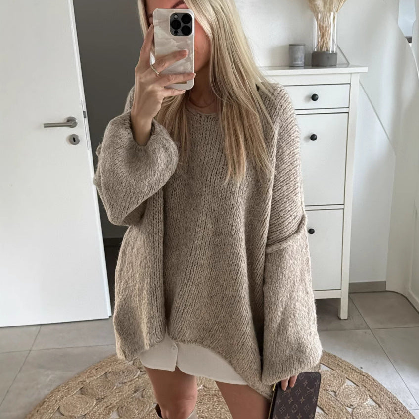 Damen lässiger Oversized Pullover mit voluminösen Ärmeln und weicher Textur Drune