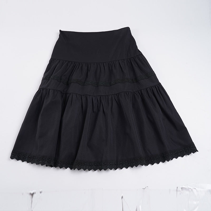 Damen eleganter gestufter Rock mit Spitzendetails Drune