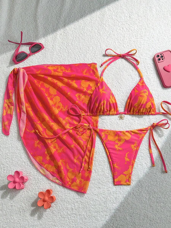 Damen Triangel-Bikini-Set mit verstellbaren Trägern und Wickeltuch Drune