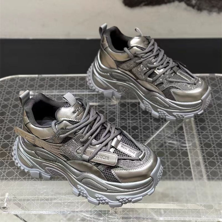 Damen Sportliche Chunky Sneakers mit Glitzer-Elementen und verstärktem Profil Drune
