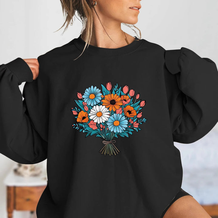 Damen Oversized Sweatshirt mit floralen Grafikdetails Drune