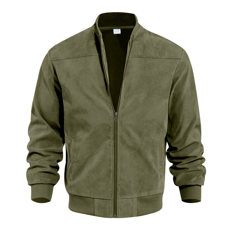 Drune | Bomberjacke Wildleder Textur Hoher Kragen Elastischer Saum und Bündchen