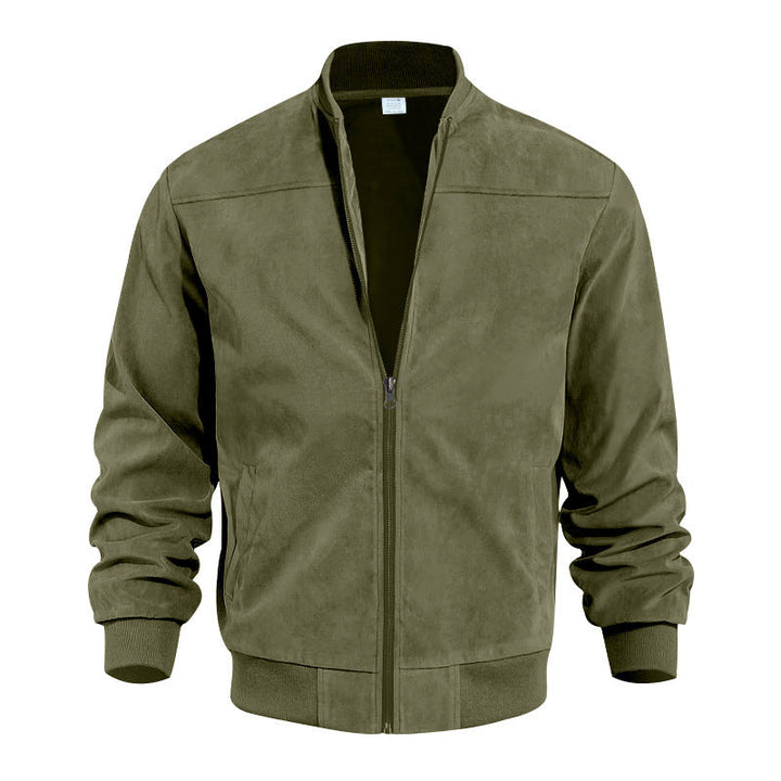 Drune | Bomberjacke Wildleder Textur Hoher Kragen Elastischer Saum und Bündchen