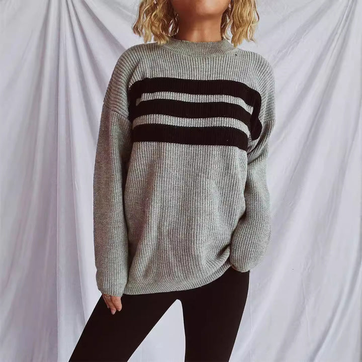 Damen lässiger Strickpullover mit modischen Streifen Drune