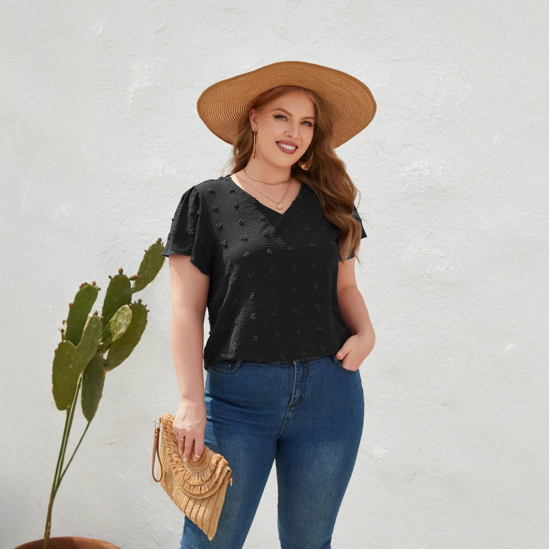 Damen Leichtes V-Ausschnitt T-Shirt mit strukturiertem Design Drune