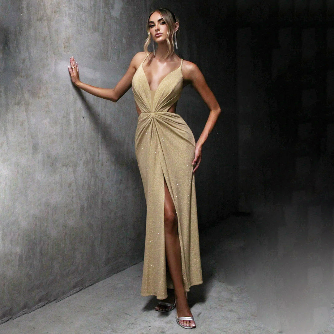 Damen glamouröses Abendkleid mit tiefem Rückenausschnitt und raffinierter Drapierung Drune