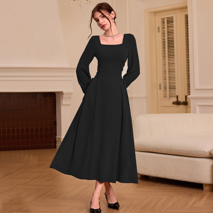 Damen Maxikleid mit quadratischem Ausschnitt und raffinierten Rüschen Drune